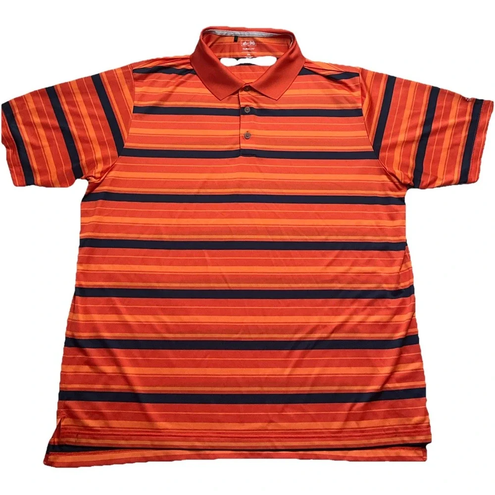 Adidas Climalite Mens Orange Stripped Short Sleeve Polo Shirt Size 2XL